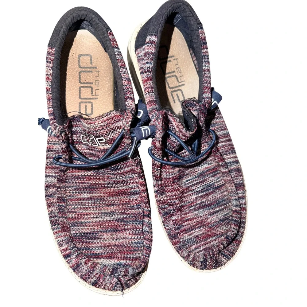 Hey Dude Wally‎ Mens Burgundy Multi Knit Slip On Loafers Shoes Size 8 US 41 EU